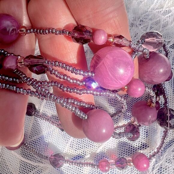 Pink Purple Barbiecore Multi-strand Beaded Necklace - Picture 1 of 9